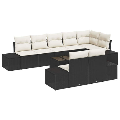 Gartensofa-set mit Speicher Schwarz und Creme Poly Rattan
