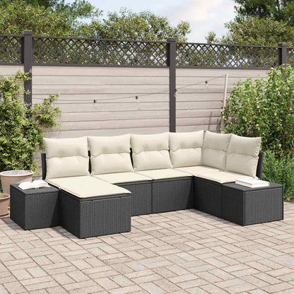 Garten-Sofa-Set mit Kissen 6 pcs Schwarz und Creme Poly-Rattan