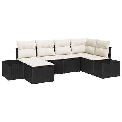 Garten-Sofa-Set mit Kissen 6 pcs Schwarz und Creme Poly-Rattan