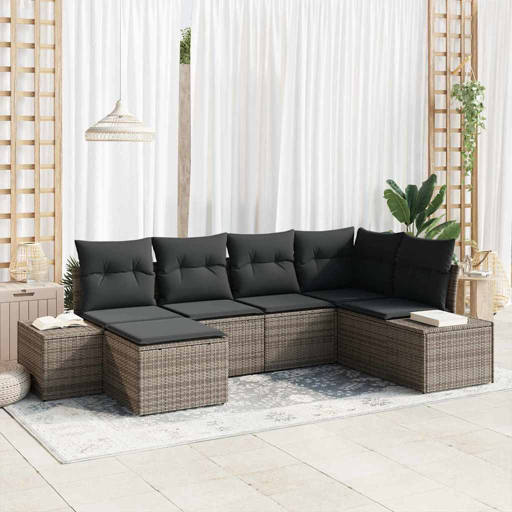 Garten-Sofa-Set mit Kissen mit Speicher 6 pcs Grau Poly-Rattan