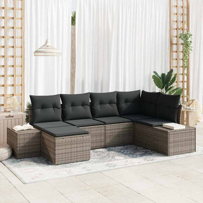 Garten-Sofa-Set mit Kissen mit Speicher 6 pcs Grau Poly-Rattan