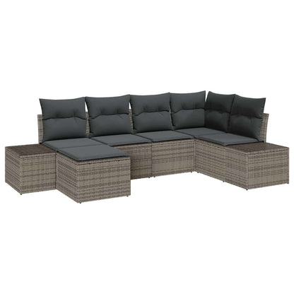 Garten-Sofa-Set mit Kissen mit Speicher 6 pcs Grau Poly-Rattan