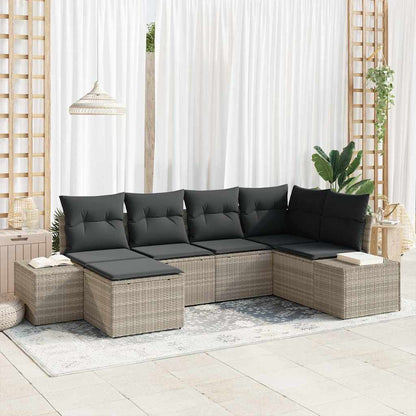 Garten-Sofa-Set mit Kissen 6 pcs Hellgrau Poly-Rattan