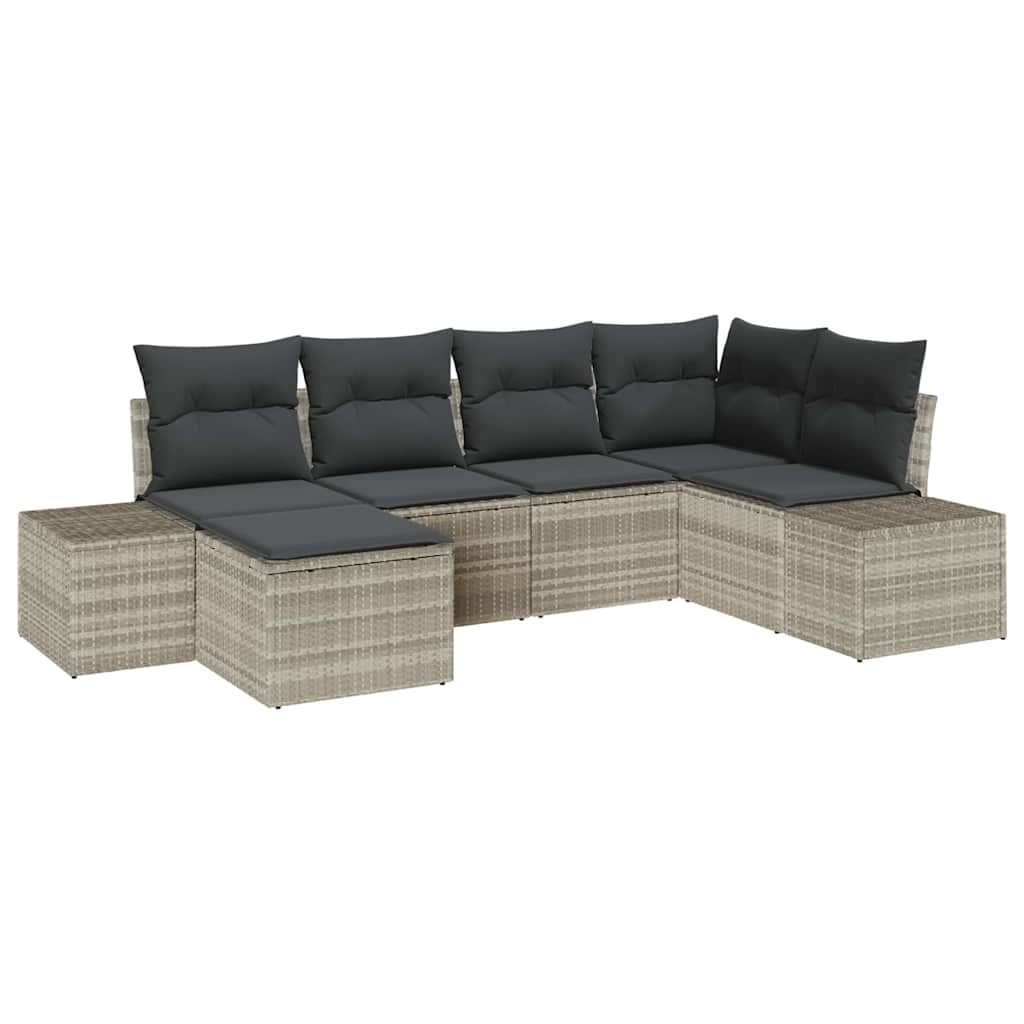Garten-Sofa-Set mit Kissen 6 pcs Hellgrau Poly-Rattan