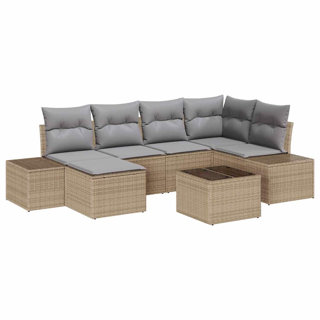 Garten-Sofa-Set mit Kissen 6 pcs Beige und Hellgrau Poly-Rattan