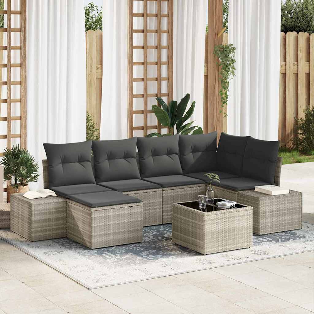 Garten-Sofa-Set mit Kissen 6 pcs Hellgrau Poly-Rattan