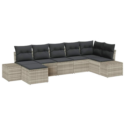 Garten-Sofa-Set mit Kissen 7 pcs Hellgrau Poly-Rattan