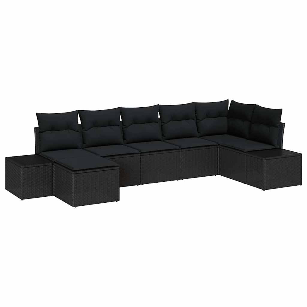 Garten-Sofa-Set mit Kissen 7 pcs Schwarz Poly-Rattan