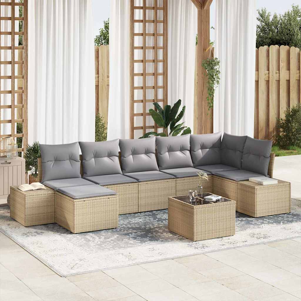Garten-Sofa-Set mit Kissen mit Speicher 7 pcs Beige Poly-Rattan