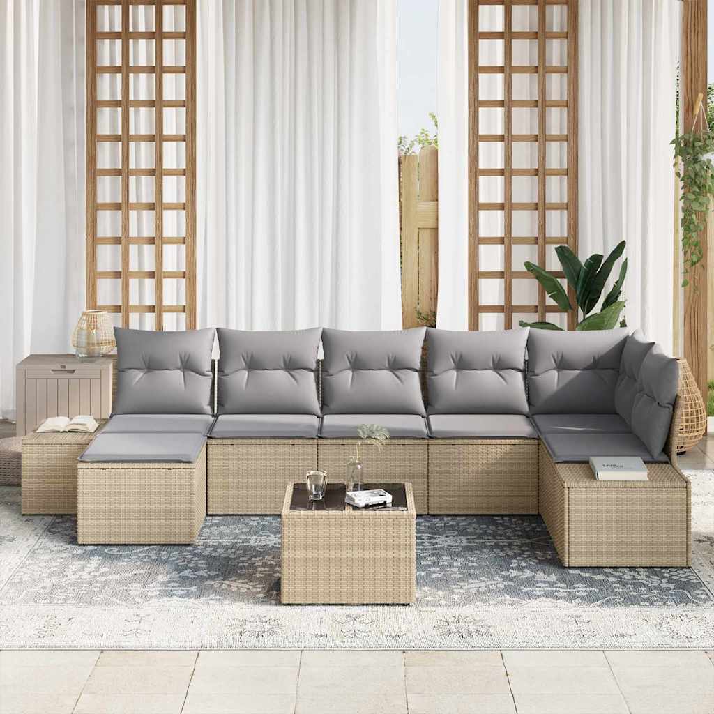 Garten-Sofa-Set mit Kissen mit Speicher 7 pcs Beige Poly-Rattan