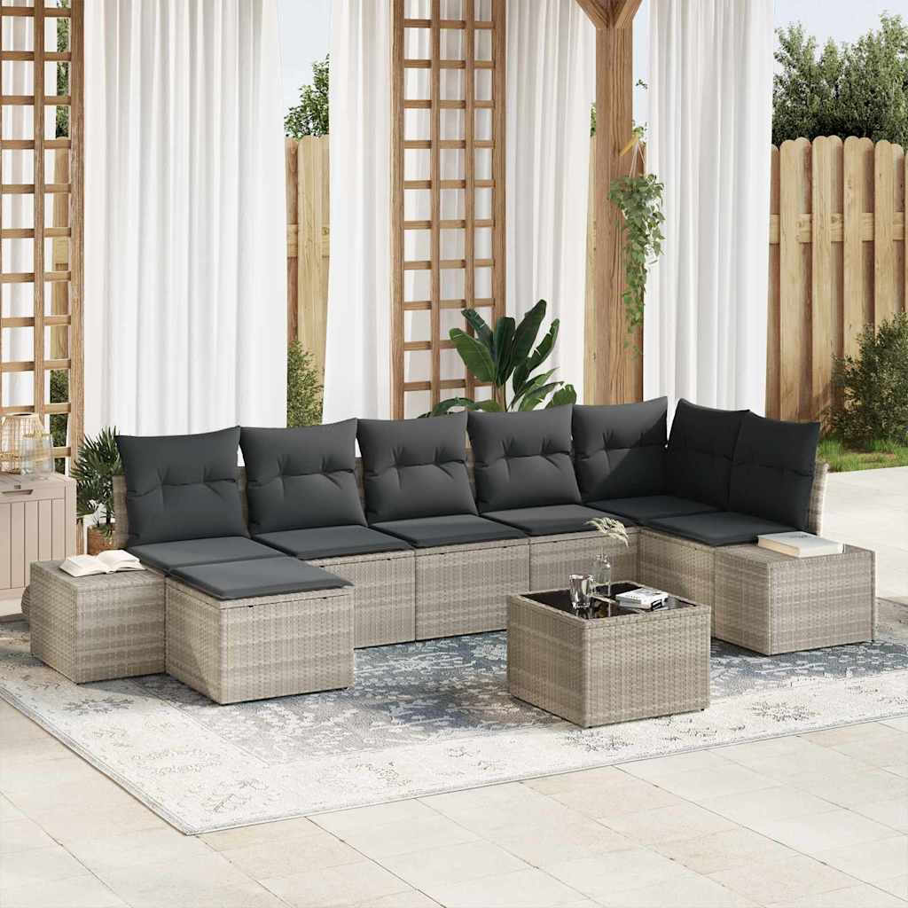 Garten-Sofa-Set mit Kissen 7 pcs Hellgrau Poly-Rattan