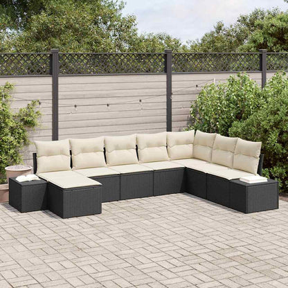 Garten-Sofa-Set mit Kissen 8 pcs Schwarz und Creme Poly-Rattan