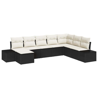 Garten-Sofa-Set mit Kissen 8 pcs Schwarz und Creme Poly-Rattan