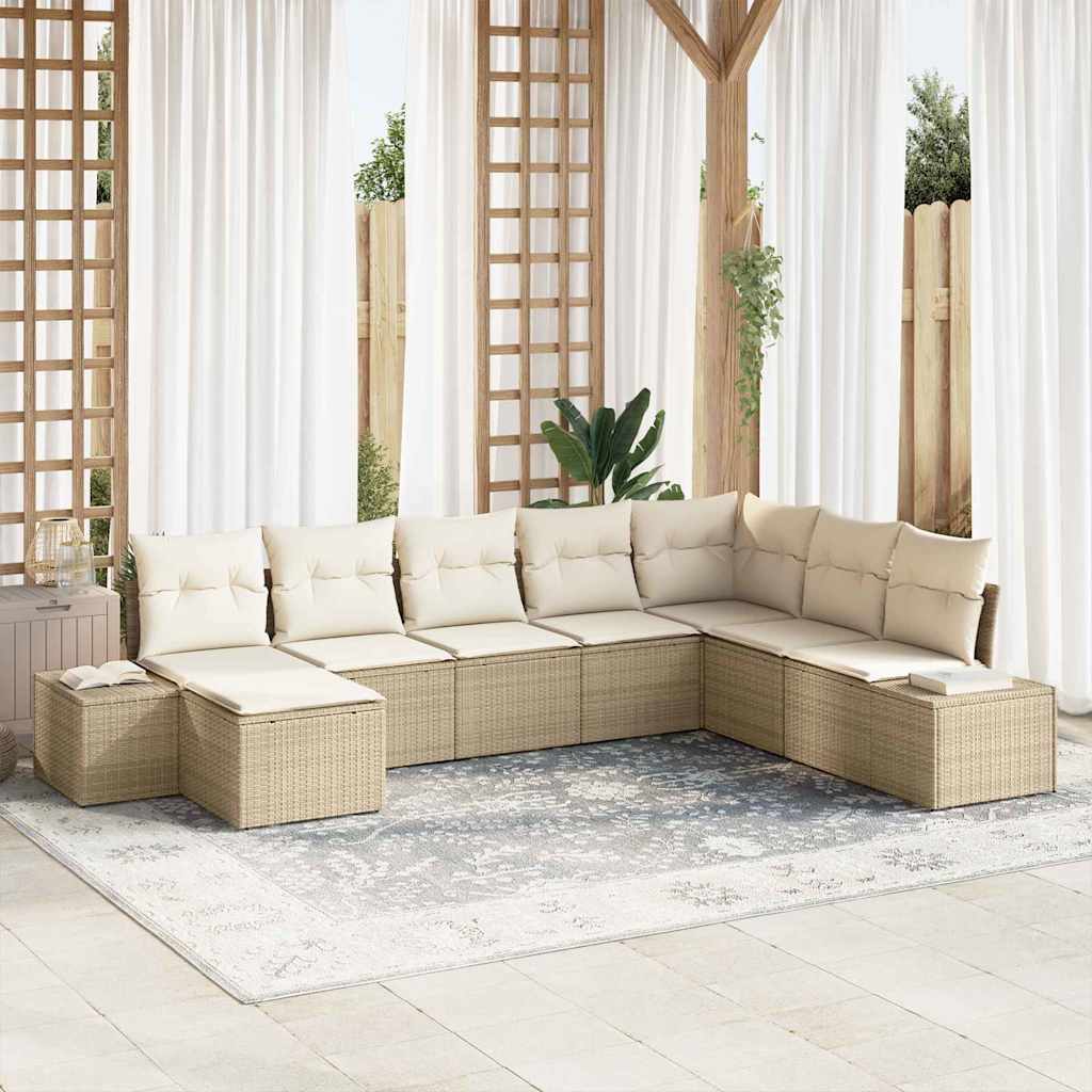 Garten-Sofa-Set mit Kissen 8 pcs Beige und Creme Poly-Rattan