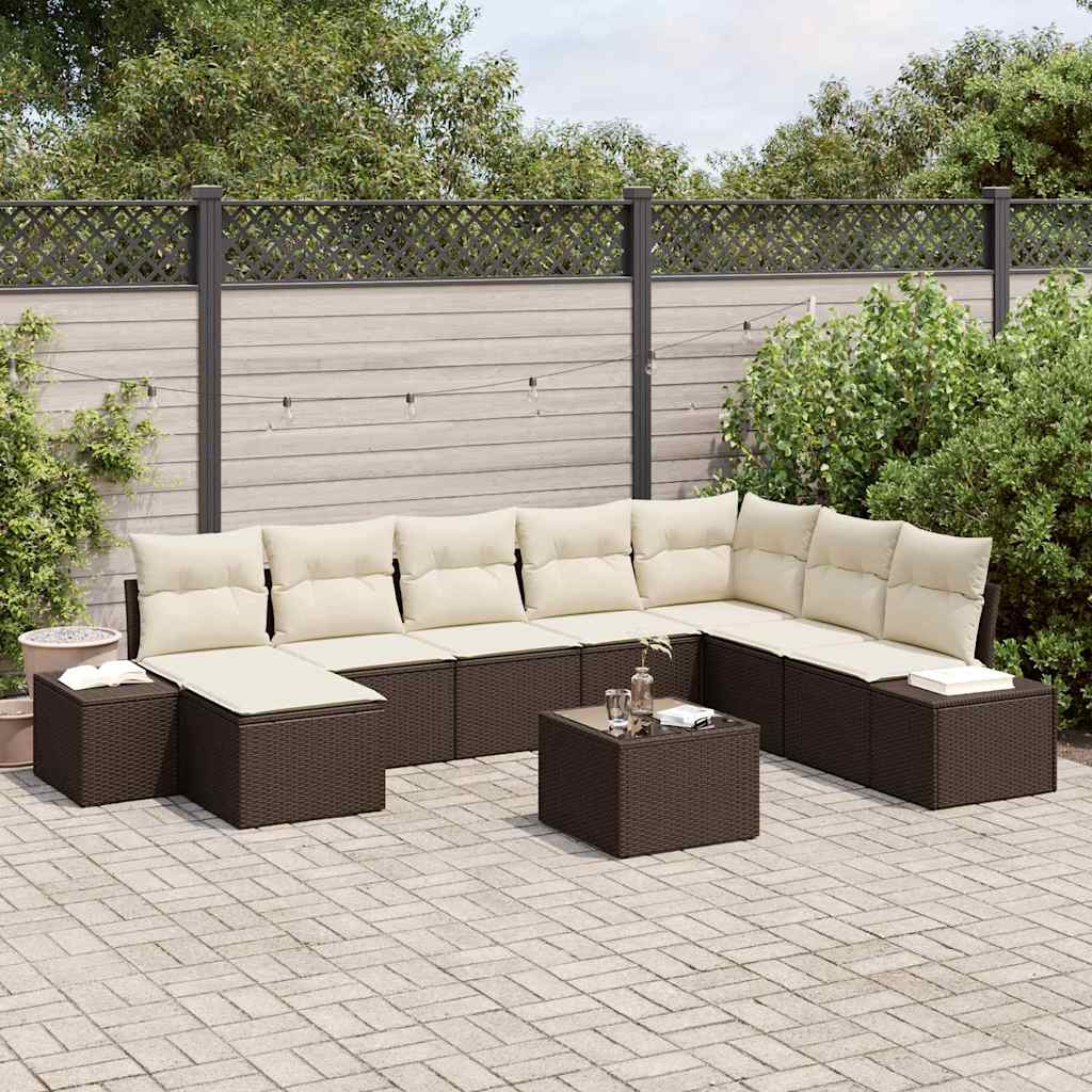 Garten-Sofa-Set mit Kissen 8 pcs Braun und Creme Poly-Rattan