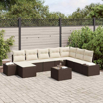 Garten-Sofa-Set mit Kissen 8 pcs Braun und Creme Poly-Rattan