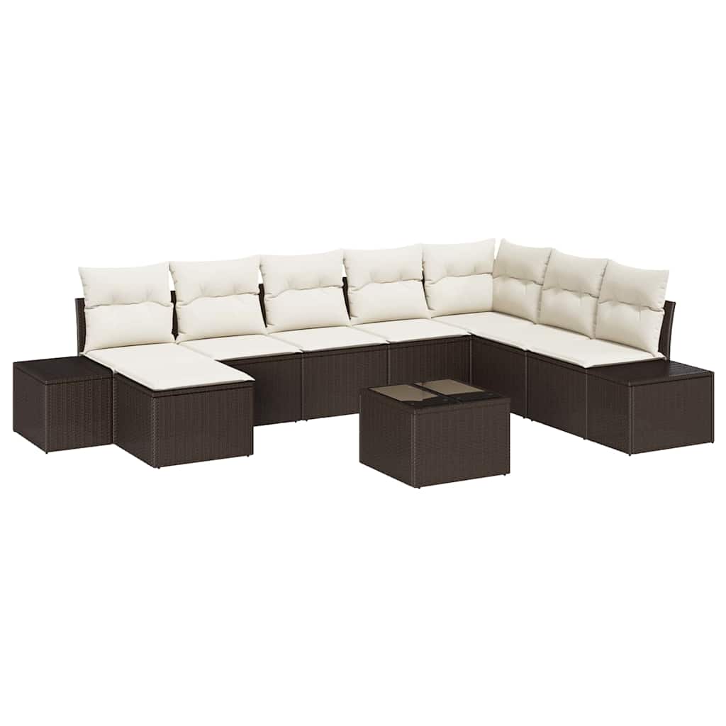 Garten-Sofa-Set mit Kissen 8 pcs Braun und Creme Poly-Rattan