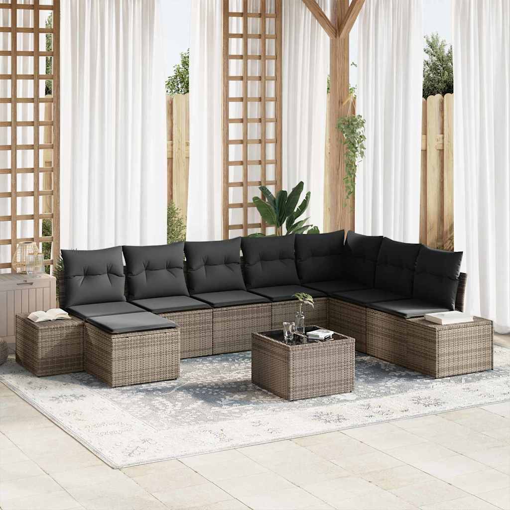Garten-Sofa-Set mit Kissen mit Speicher 8 pcs Grau Poly-Rattan