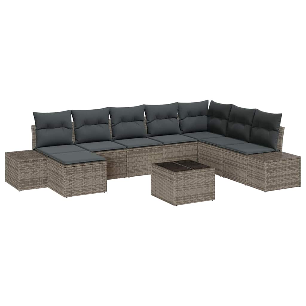 Garten-Sofa-Set mit Kissen mit Speicher 8 pcs Grau Poly-Rattan