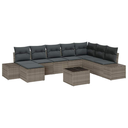 Garten-Sofa-Set mit Kissen mit Speicher 8 pcs Grau Poly-Rattan