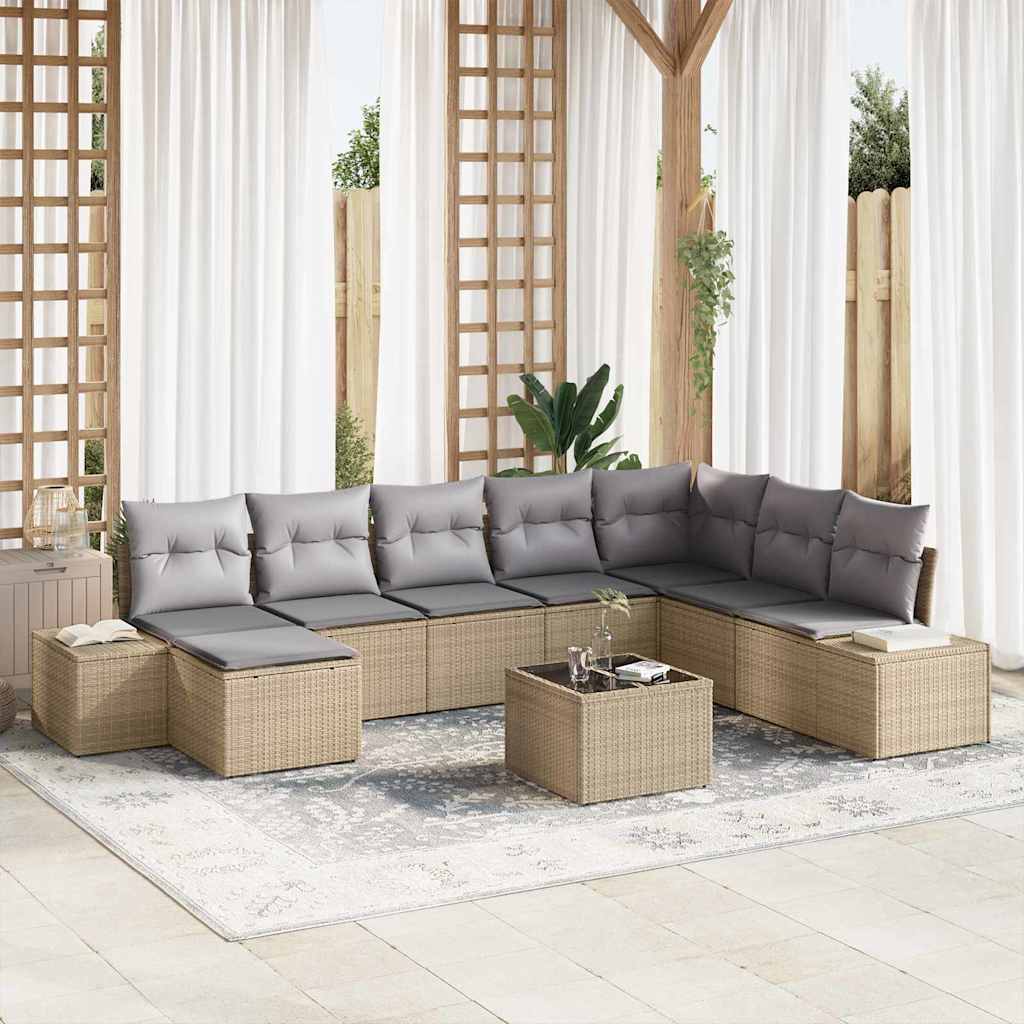 Garten-Sofa-Set mit Kissen 8 pcs Beige und Hellgrau Poly-Rattan