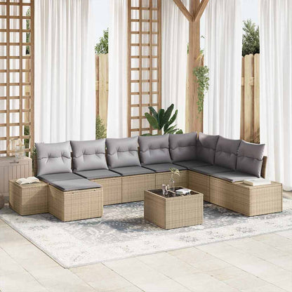 Garten-Sofa-Set mit Kissen 8 pcs Beige und Hellgrau Poly-Rattan