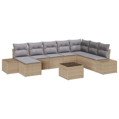 Garten-Sofa-Set mit Kissen 8 pcs Beige und Hellgrau Poly-Rattan