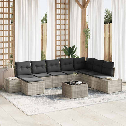Garten-Sofa-Set mit Kissen 8 pcs Hellgrau Poly-Rattan