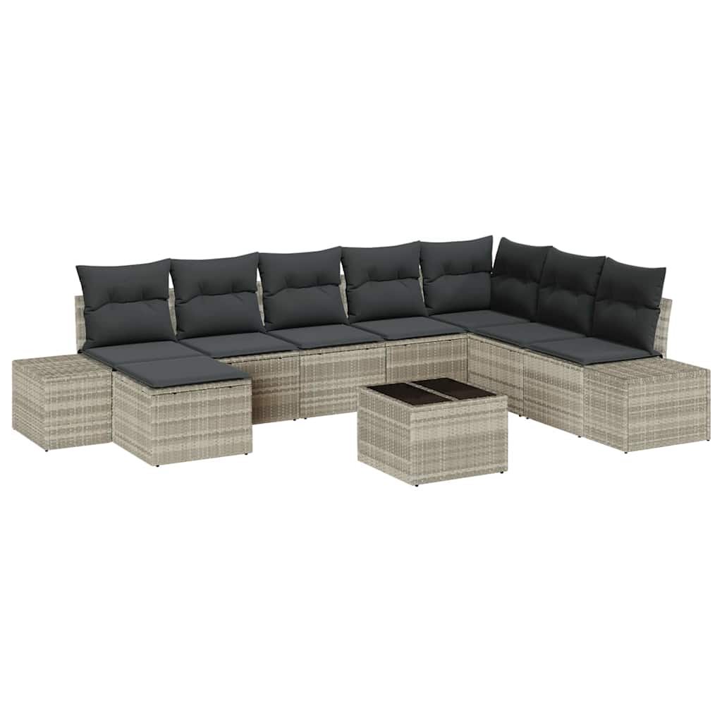 Garten-Sofa-Set mit Kissen 8 pcs Hellgrau Poly-Rattan