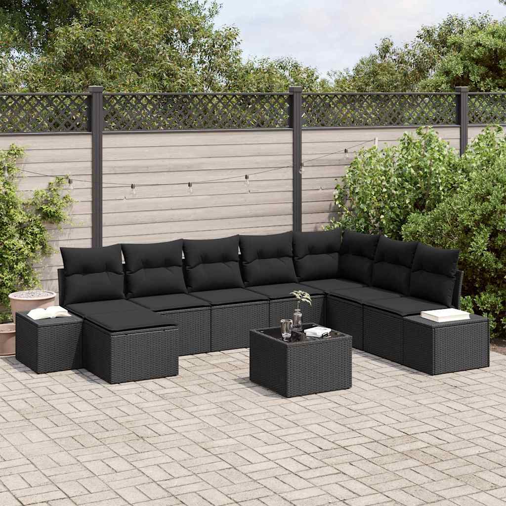 Garten-Sofa-Set mit Kissen 8 pcs Schwarz Poly-Rattan