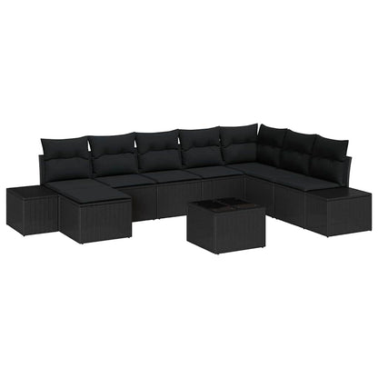 Garten-Sofa-Set mit Kissen 8 pcs Schwarz Poly-Rattan
