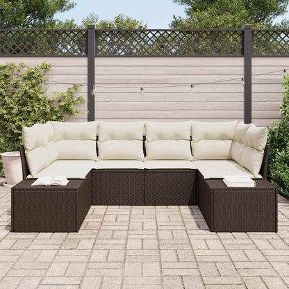 Gartensofa-set mit Speicher 6 pcs Braun und Creme Poly Rattan