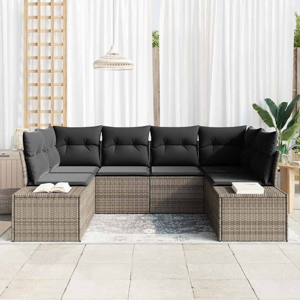 Gartensofa-set mit Speicher 6 pcs Grau Poly Rattan