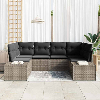 Gartensofa-set mit Speicher 6 pcs Grau Poly Rattan