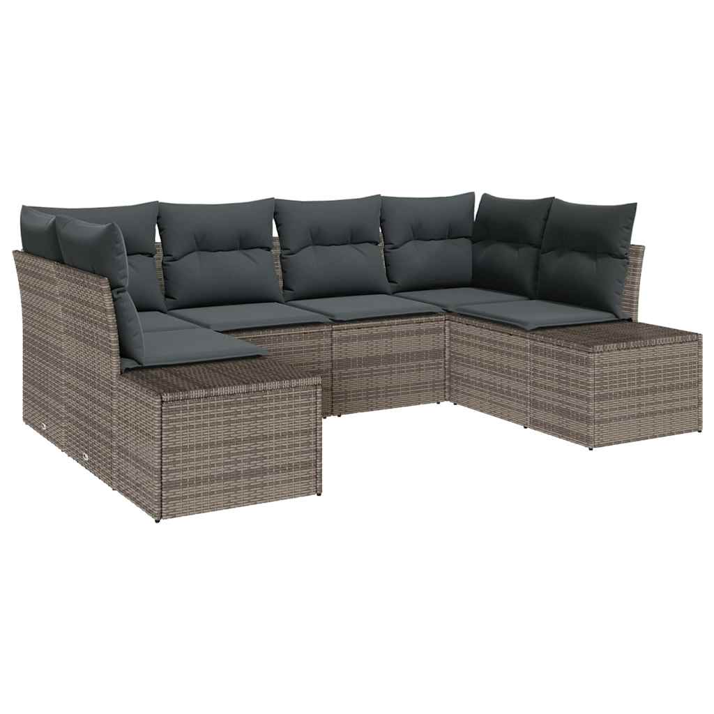 Gartensofa-set mit Speicher 6 pcs Grau Poly Rattan