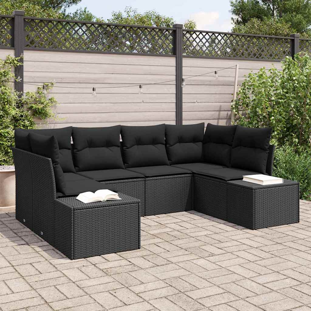 Gartensofa-set mit Speicher 6 pcs Schwarz Poly Rattan