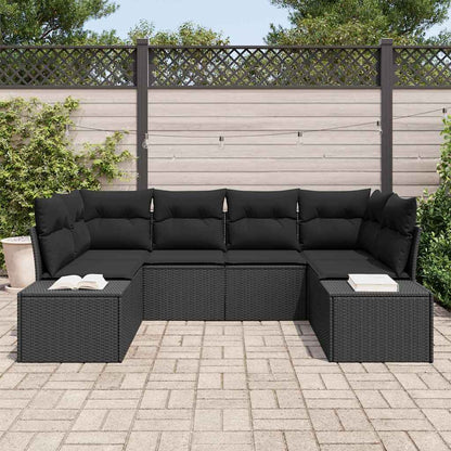 Gartensofa-set mit Speicher 6 pcs Schwarz Poly Rattan