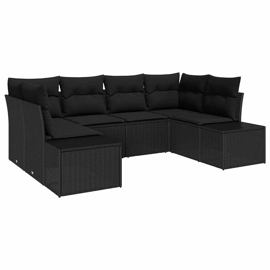 Gartensofa-set mit Speicher 6 pcs Schwarz Poly Rattan