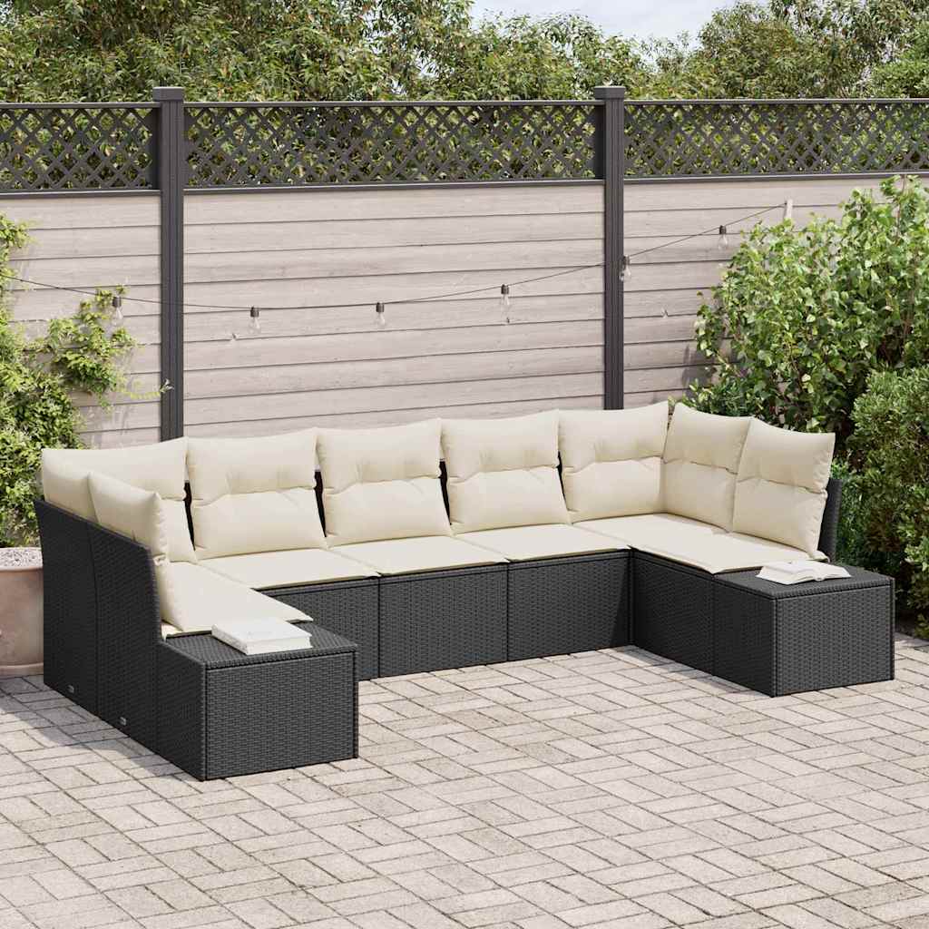 Gartensofa-set mit Speicher 7 pcs Schwarz und Creme Poly Rattan