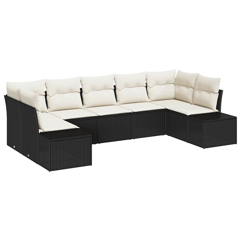 Gartensofa-set mit Speicher 7 pcs Schwarz und Creme Poly Rattan