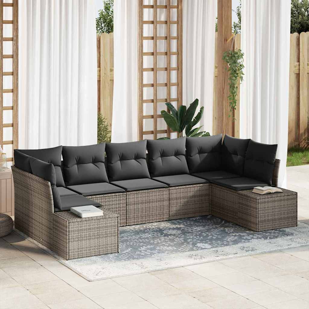 Gartensofa-set mit Speicher 7 pcs Grau Poly Rattan