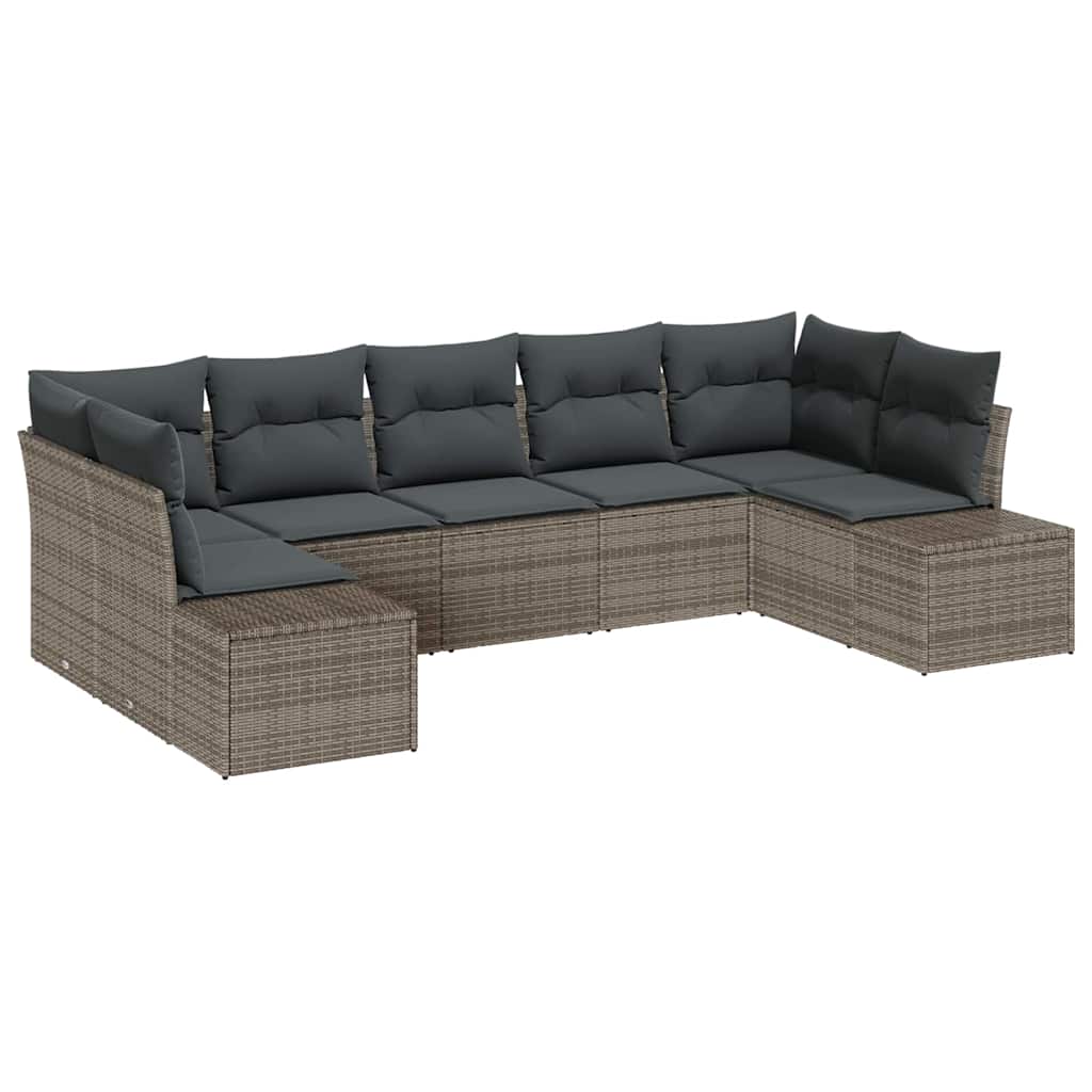 Gartensofa-set mit Speicher 7 pcs Grau Poly Rattan