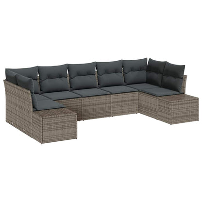 Gartensofa-set mit Speicher 7 pcs Grau Poly Rattan