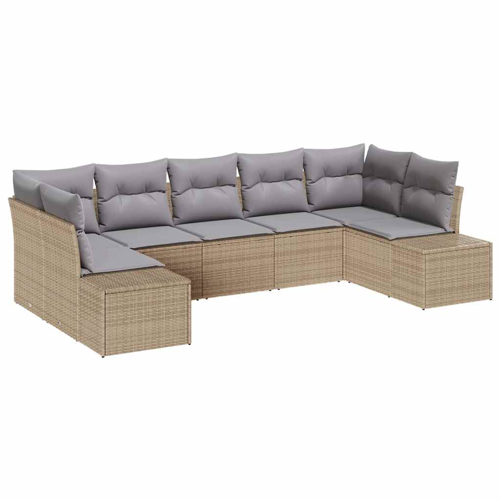 Gartensofa-set 7 pcs Beige und Hellgrau Poly Rattan
