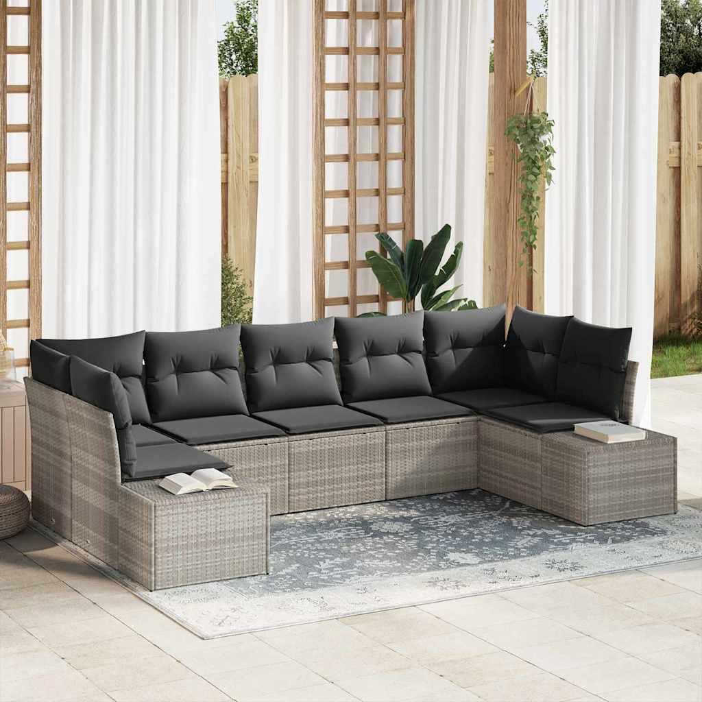 Gartensofa-set mit Speicher 7 pcs Hellgrau Poly Rattan