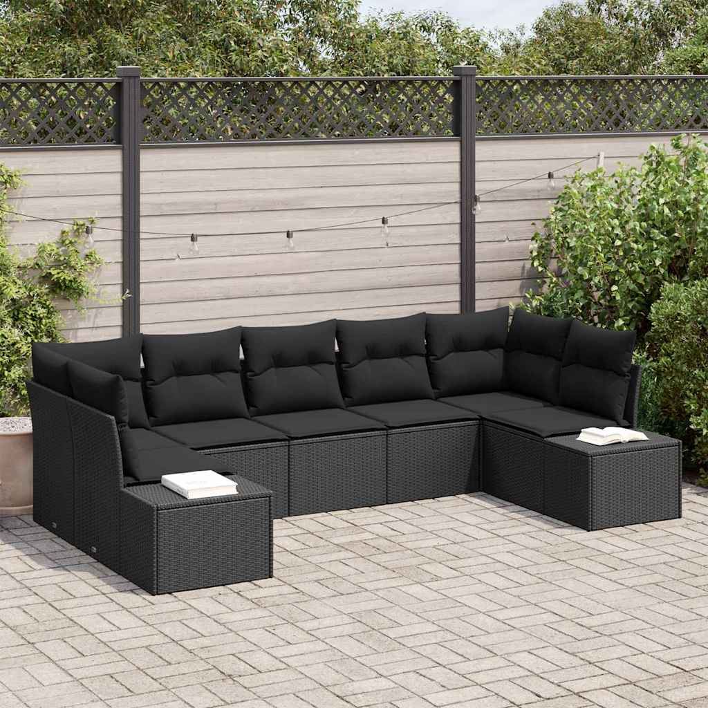 Gartensofa-set mit Speicher 7 pcs Schwarz Poly Rattan