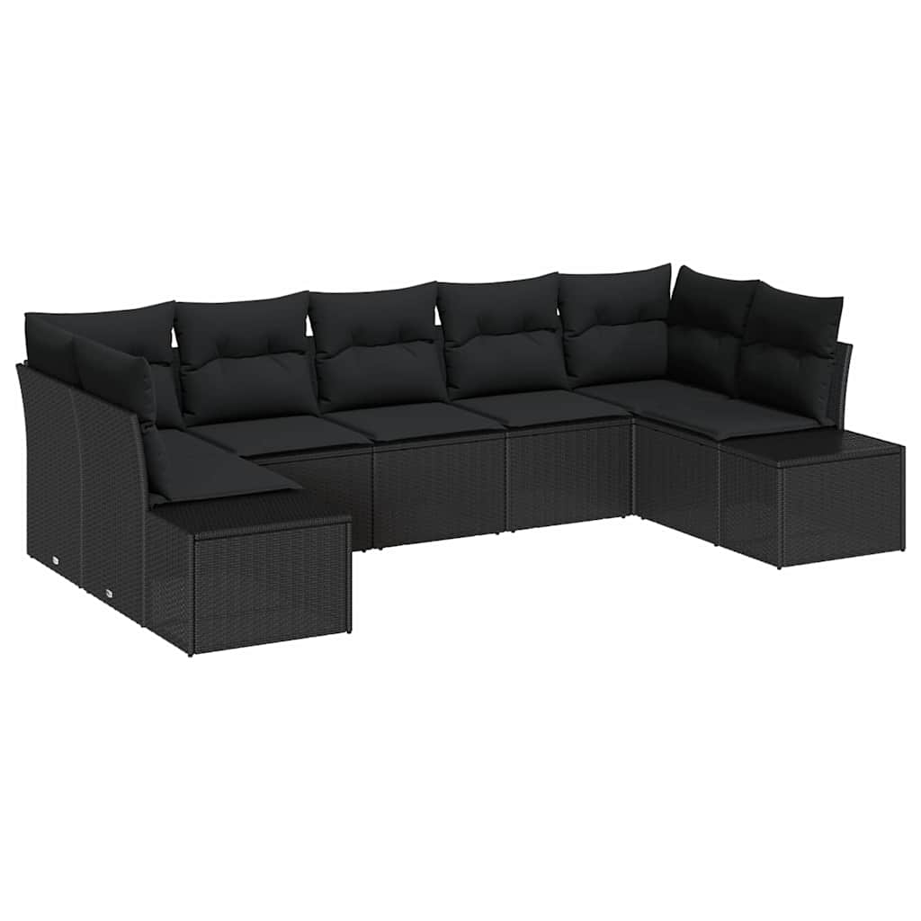 Gartensofa-set mit Speicher 7 pcs Schwarz Poly Rattan