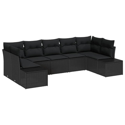 Gartensofa-set mit Speicher 7 pcs Schwarz Poly Rattan