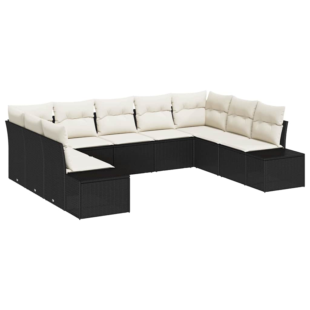 Gartensofa-set mit Kissen 9 pcs Schwarz und Creme Polyrattan