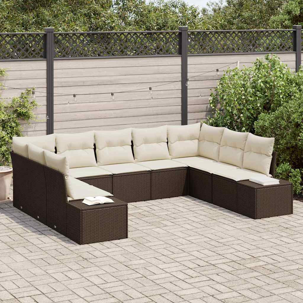 Gartensofa-set mit Kissen 9 pcs Braun und Creme Polyrattan